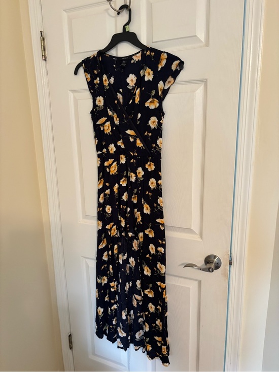 Forever 21 Dresses & Skirts - Forever 21 Navy Floral Wrap-Style high low romper with Yellow Blooms